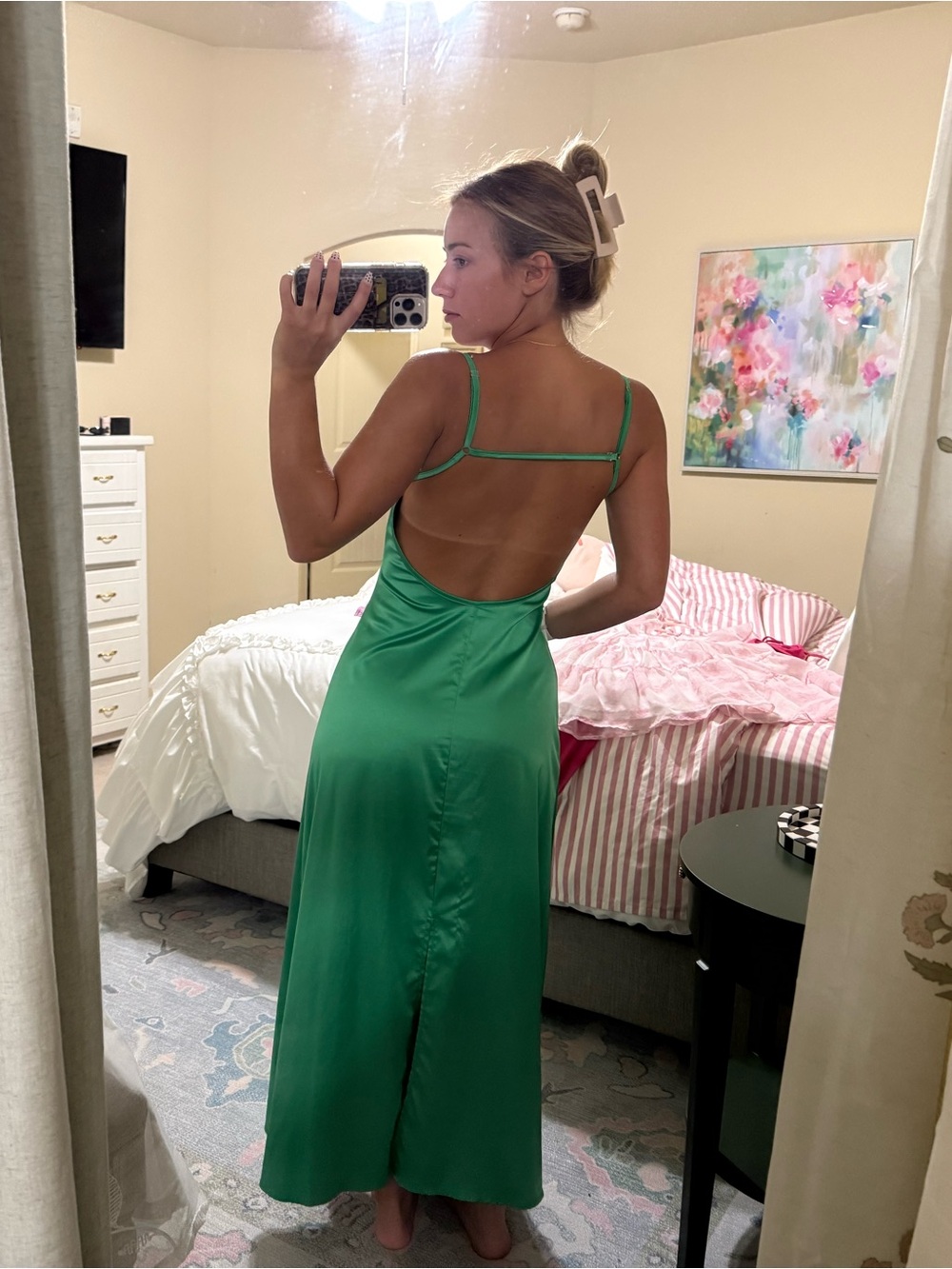 Green Satin Slip Dress - Picture 2 of 2